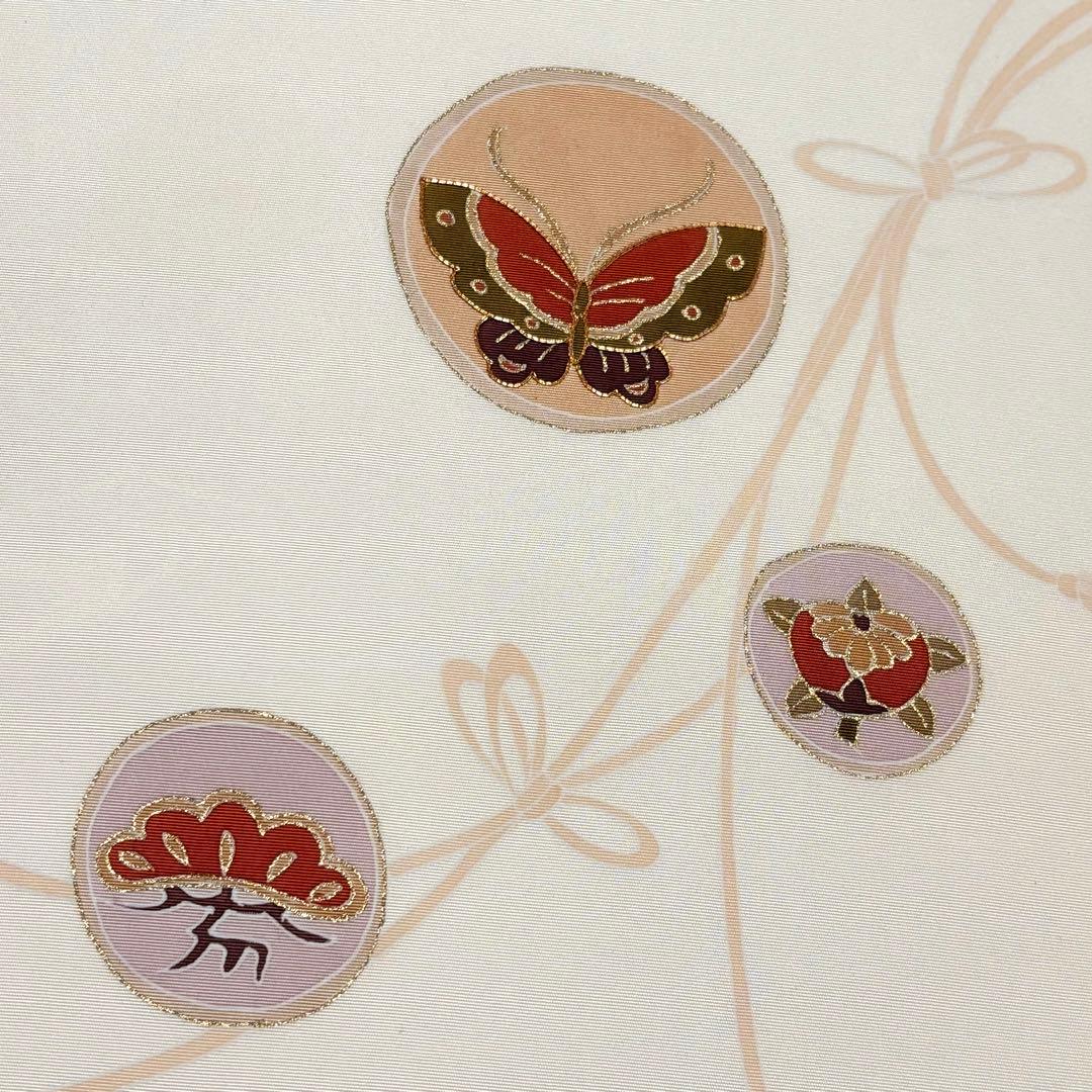 名古屋帯 手描友禅 白 塩瀬 正絹 中古 so256