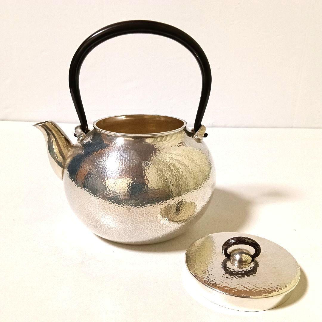 専用 名品 秦蔵六 蔵六居造 槌目 純銀瓶 鉄提手 湯沸 在銘 骨董 621g