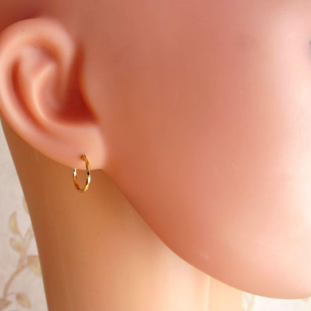 K18 ピアス フープ 18K ツイスト つけっぱなし 片耳 12 12ミリ