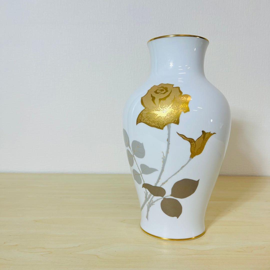 大倉陶園 OKURA 金 金蝕バラ 薔薇 花生 花瓶 フラワーベース 金彩