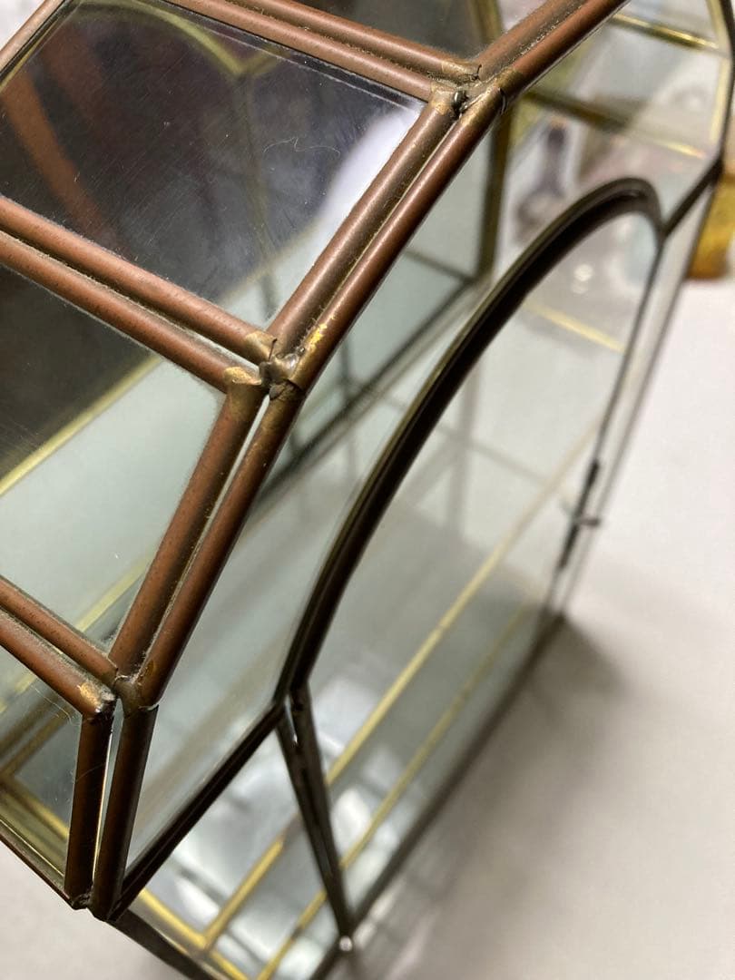 ＊クリスマスセール♪＊訳あり ビンテージ☆アーチ型ガラスショーケース 真鍮 収納