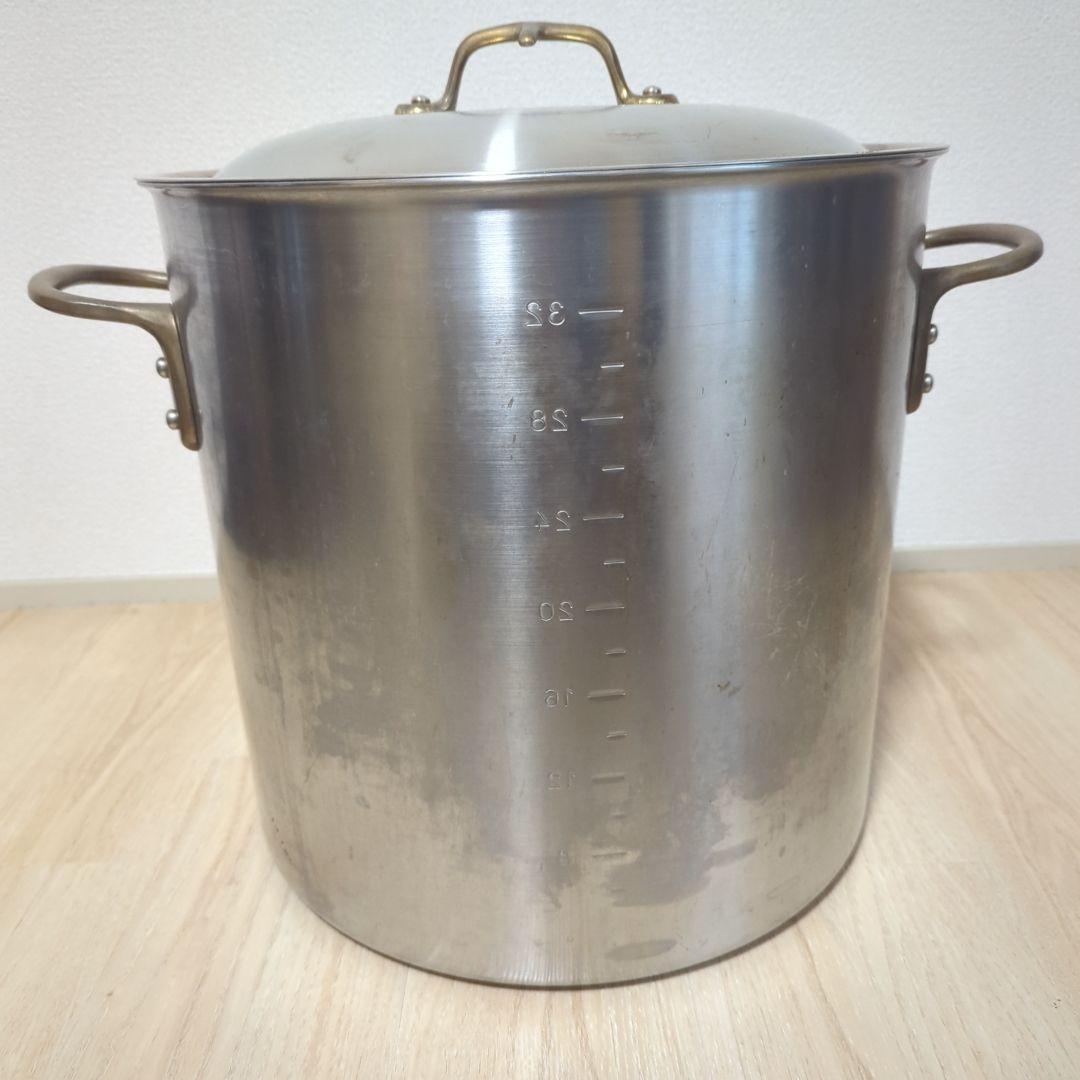 中尾アルミ製作所　キングデンジ　フタ付き　ステンレス　寸胴鍋（目盛付）36cm