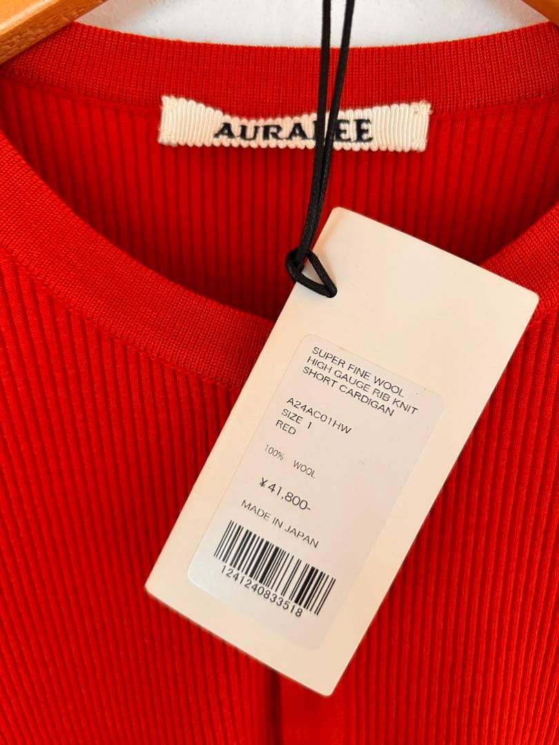 auralee RIB KNIT SHORT CARDIGAN レッド