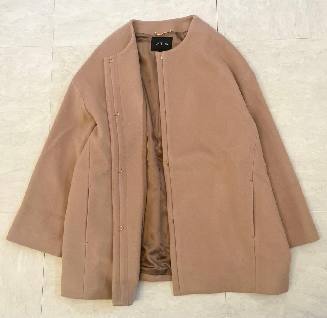 美品✨アンタイトル ミドル丈 ノーカラー コクーンコート 大きいサイズ カシミヤ