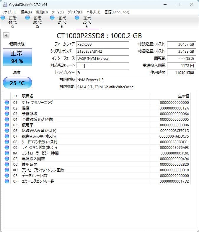 内蔵型SSD Crucial 1TB M.2 NVMe CT1000P2SSD8JP