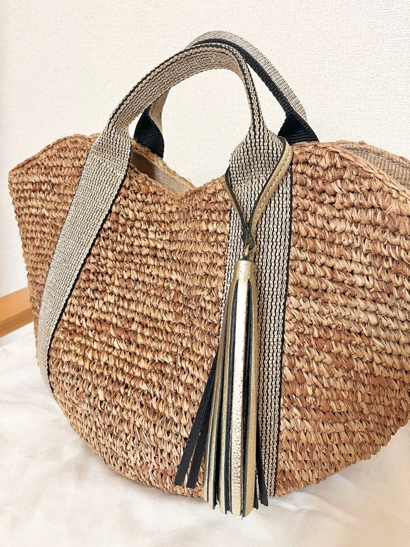 美品 VIOLAd'ORO ヴィオラドーロ ラフィア カゴバッグ　保存袋付き