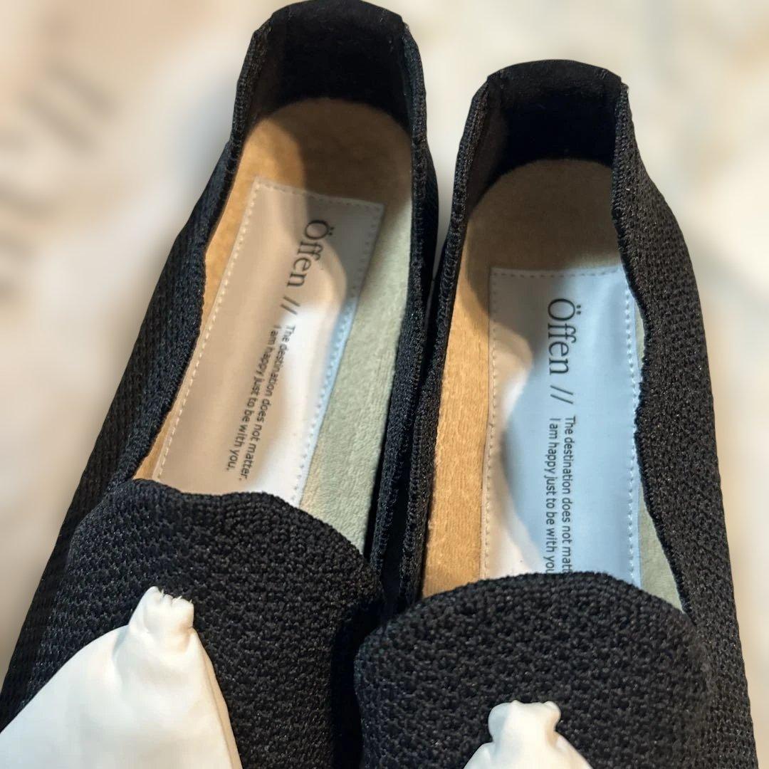 新品未使用Offen オッフェン スカラップ ニットパンプス ブラック38 24
