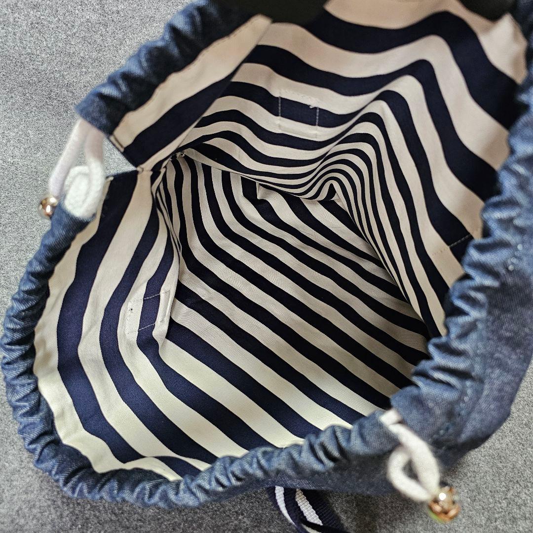 【ムータマリン】ロゴマーク多数 肩掛けデニムトートバッグ 男女兼用