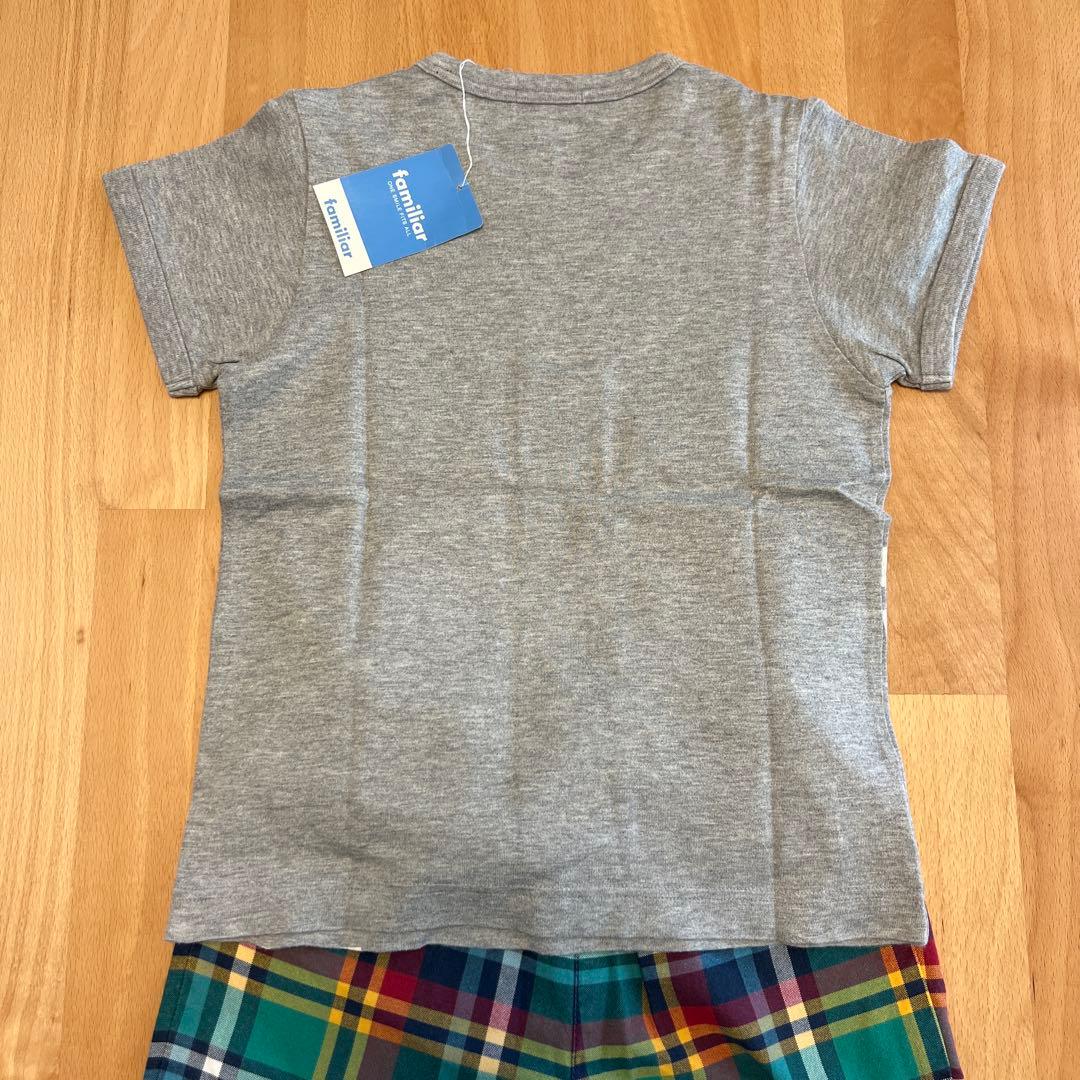ファミリア　新品ピアノ鍵盤Tシャツ　緑系チェックハーフパンツ　120cm セット