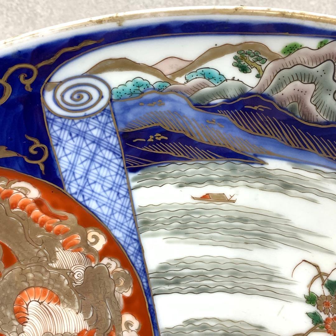 大皿 直径46cm 龍虎 鳳凰 色絵 伊万里 有田 縁起 アンティーク ⑦