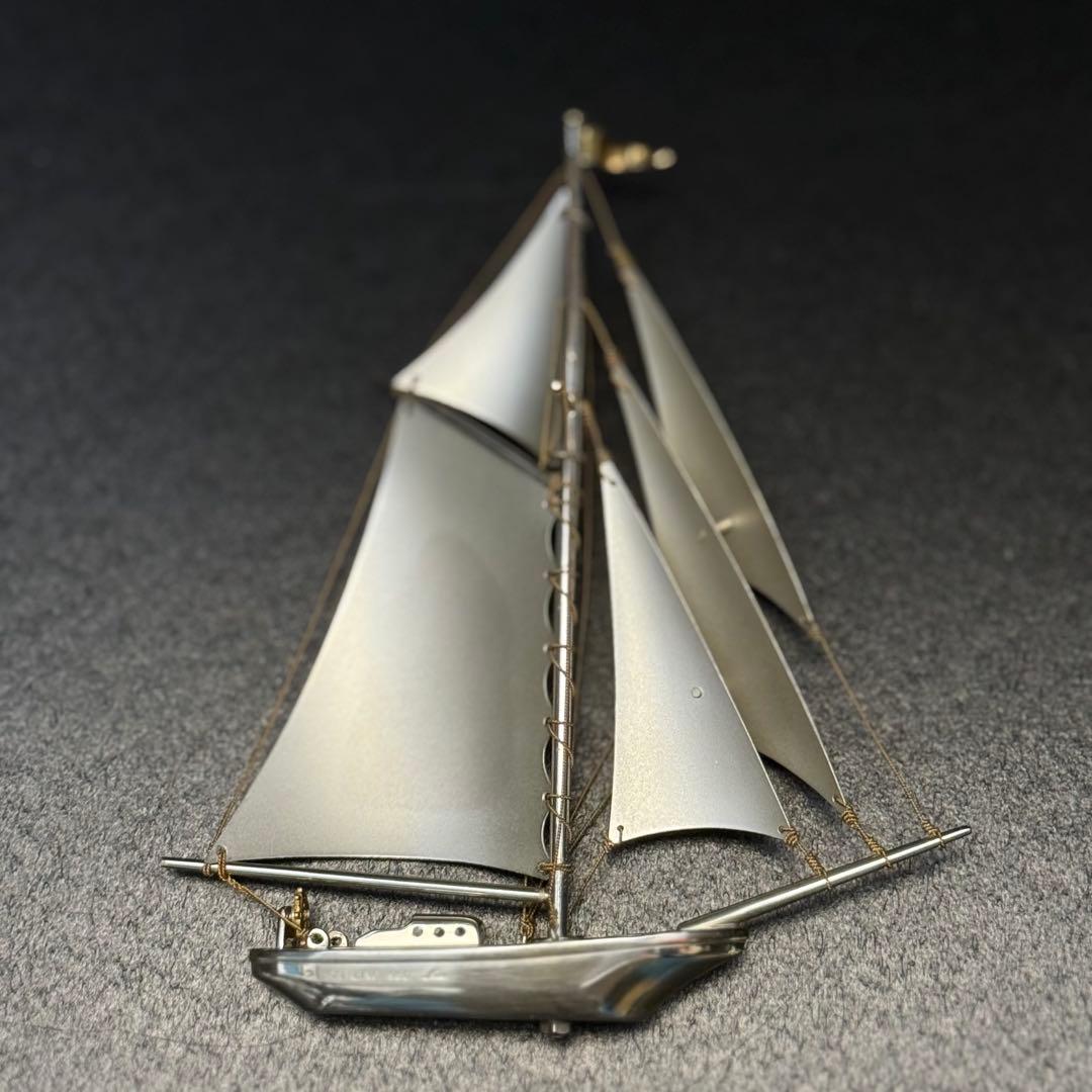 STERLING950　関製 銀製 帆船オブジェ ヨット模型 木製ケース付