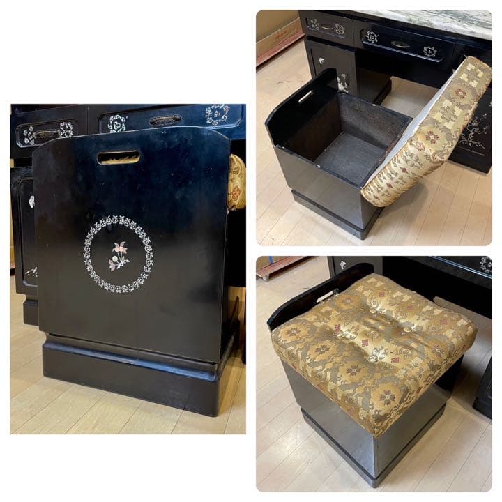 【お買い得‼️】高級♪ 螺鈿細工 三面鏡ドレッサー 鏡台 天板大理石 ブラック♪