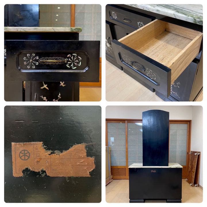 【お買い得‼️】高級♪ 螺鈿細工 三面鏡ドレッサー 鏡台 天板大理石 ブラック♪