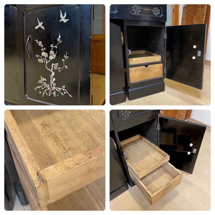 【お買い得‼️】高級♪ 螺鈿細工 三面鏡ドレッサー 鏡台 天板大理石 ブラック♪