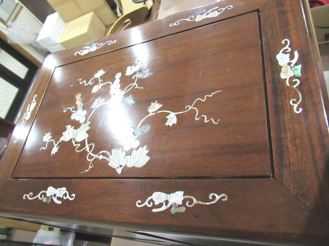 螺鈿家具 　螺鈿細工　 唐木 　花梨 　葡萄柄 　５段　引き出し小箪笥　収納棚