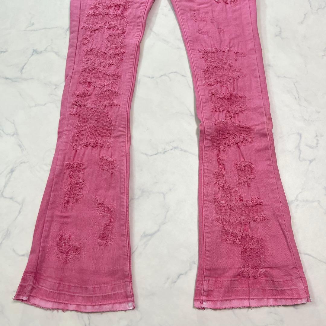 バラバサスvalabasas クラッシュリペアスキニーフレアデニム ピンク 29