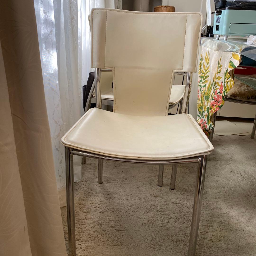 ホワイト本皮革ダイニングチェア 2脚