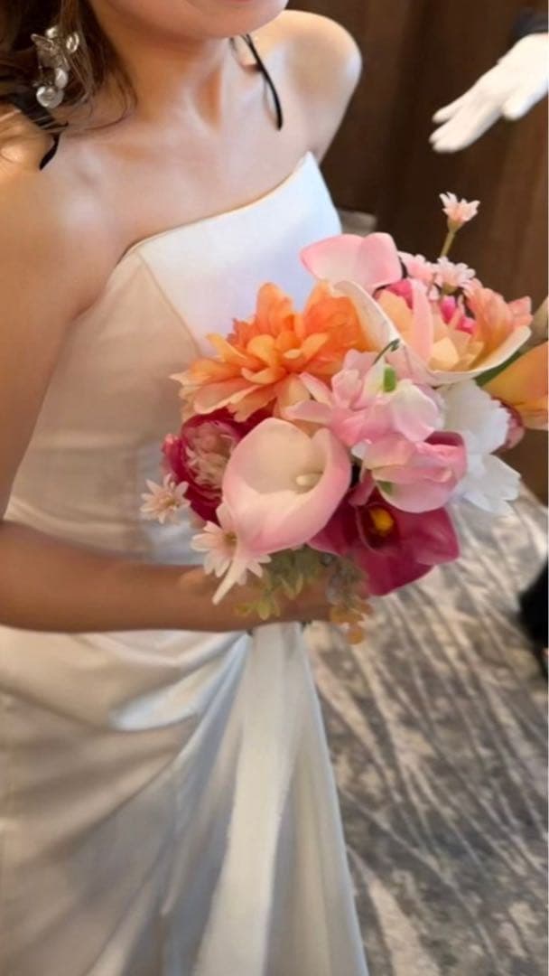 ウェディングブーケ 造花 フェイクフラワー ピンク オレンジ ホワイト
