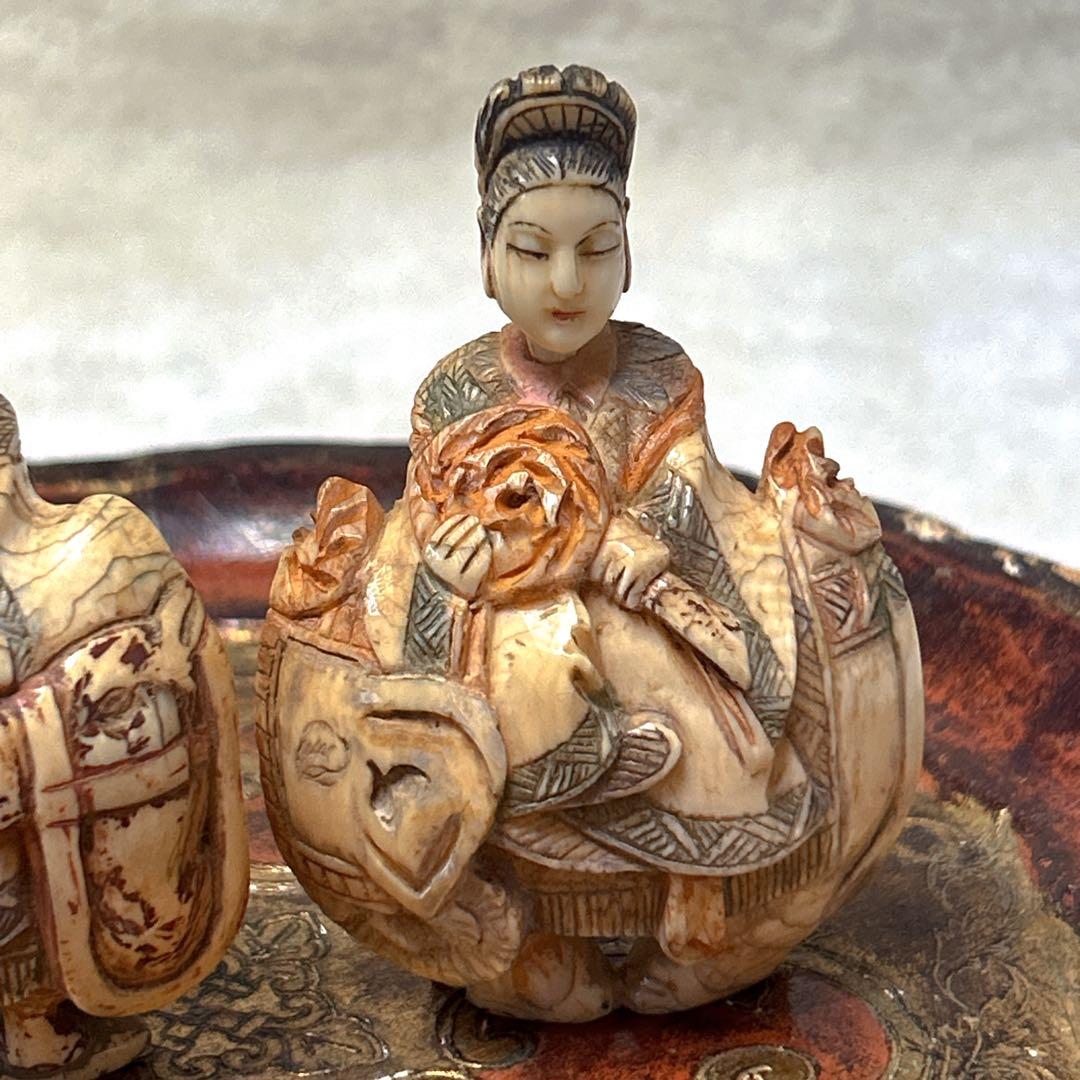 中国美術 人物彫刻 置物 一対 細密彫刻 骨董風 工芸品