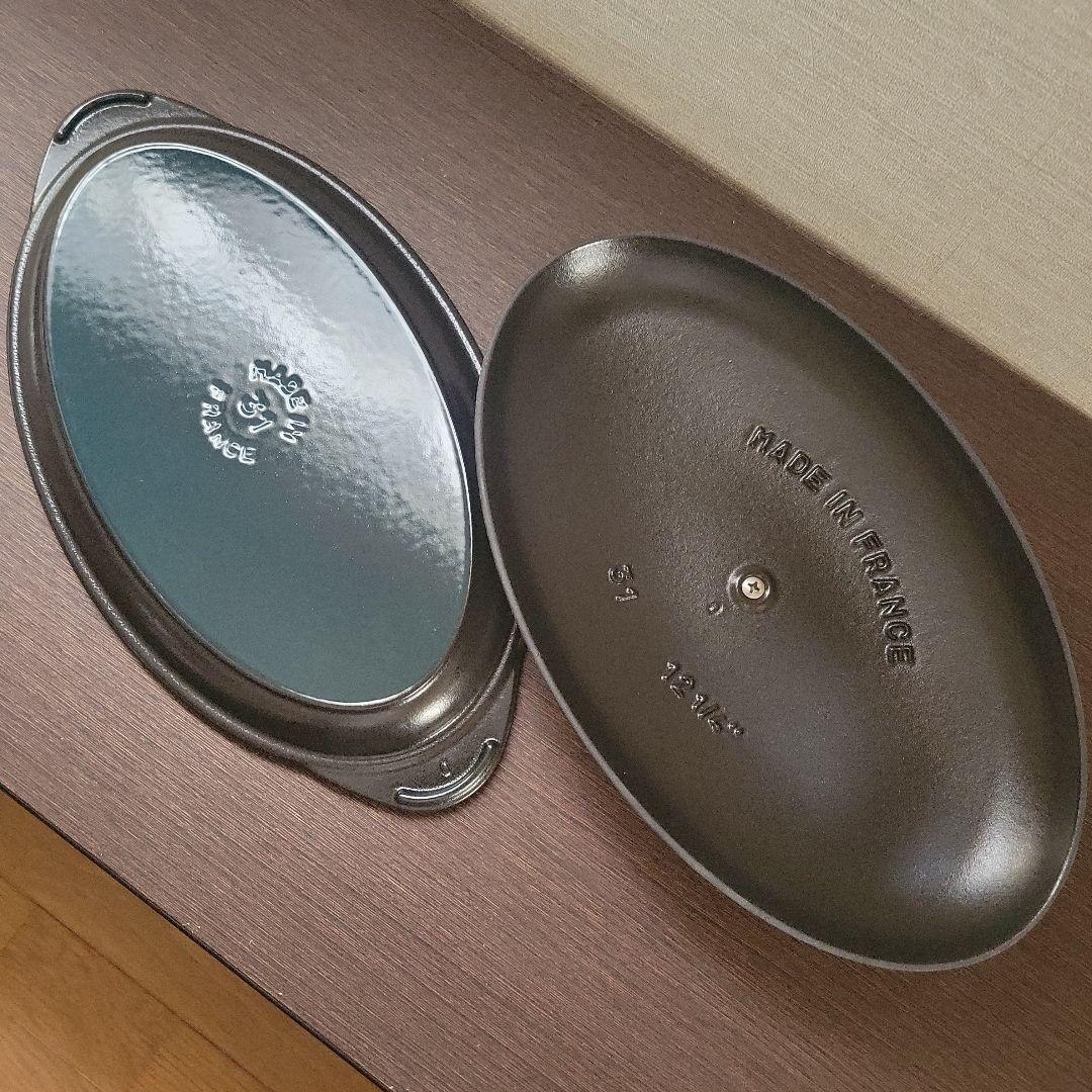 【美品】STAUB シャロー オーバル ホットプレート31cmブラック ストウブ