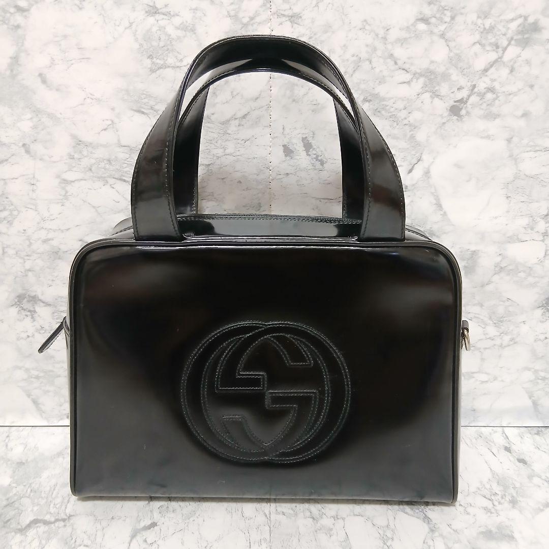 GUCCI GGエンボス ミニボストンバッグ パテントレザー イタリア製 黒