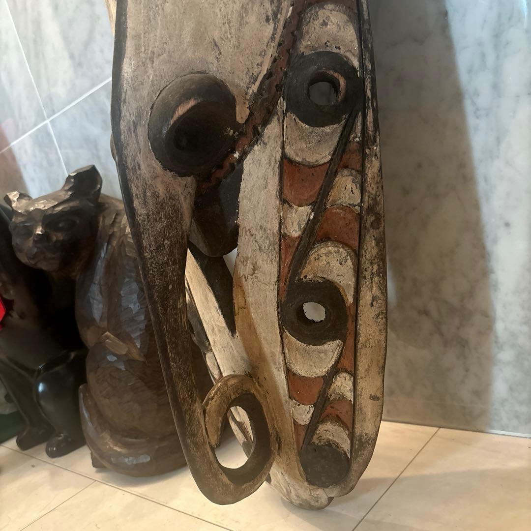 パプアニューギニア アンティーク存在感が半端ない木彫り特大、民藝の仮面アート