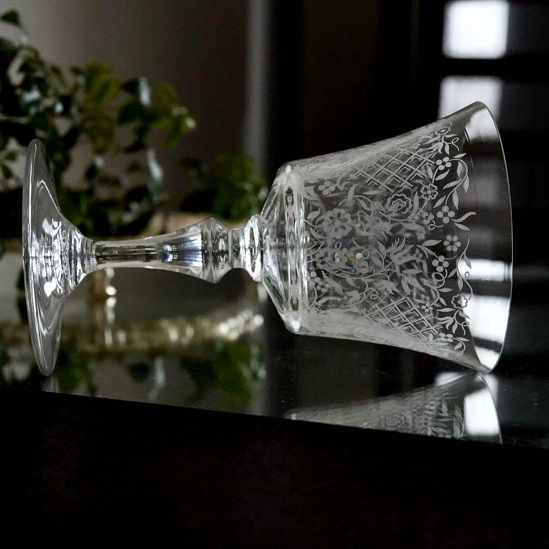 極美品★オールドバカラ★エッチング★フラワー★ワイングラス★1脚 A★レア極希少