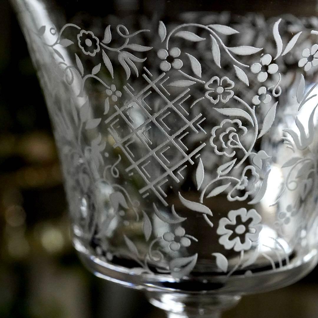 極美品★オールドバカラ★エッチング★フラワー★ワイングラス★1脚 A★レア極希少