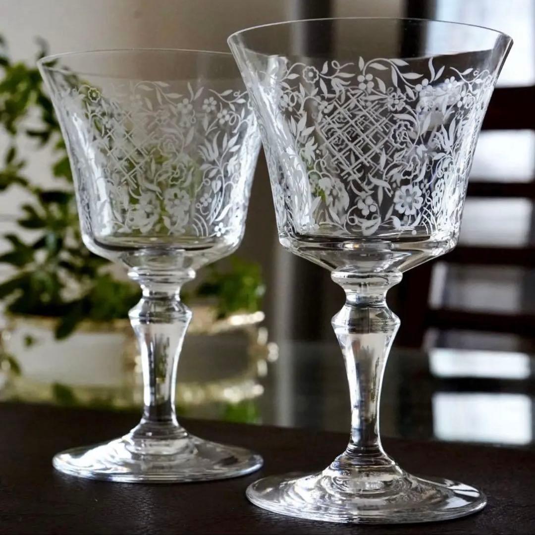 極美品★オールドバカラ★エッチング★フラワー★ワイングラス★1脚 A★レア極希少