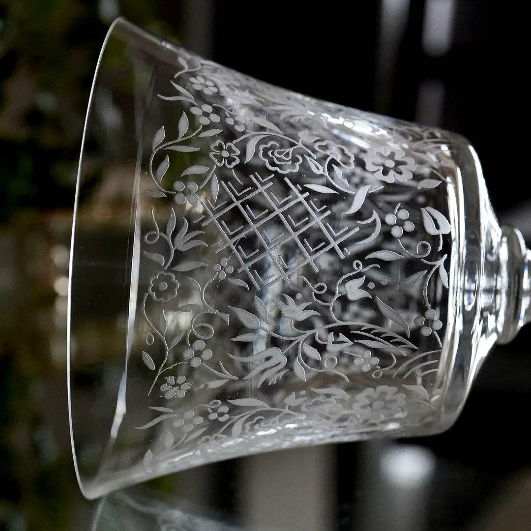 極美品★オールドバカラ★エッチング★フラワー★ワイングラス★1脚 A★レア極希少