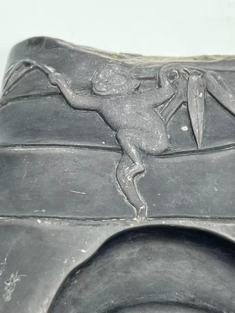 古端渓硯　清時代　刻竹型封猴吉祥文 【封候】【博砚堂珍品】　極上品(A-98)