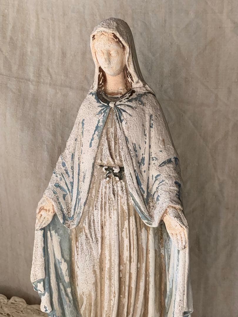 フランスアンティーク 聖母マリア 無限罪のマリア 不思議のメダイ 石膏像
