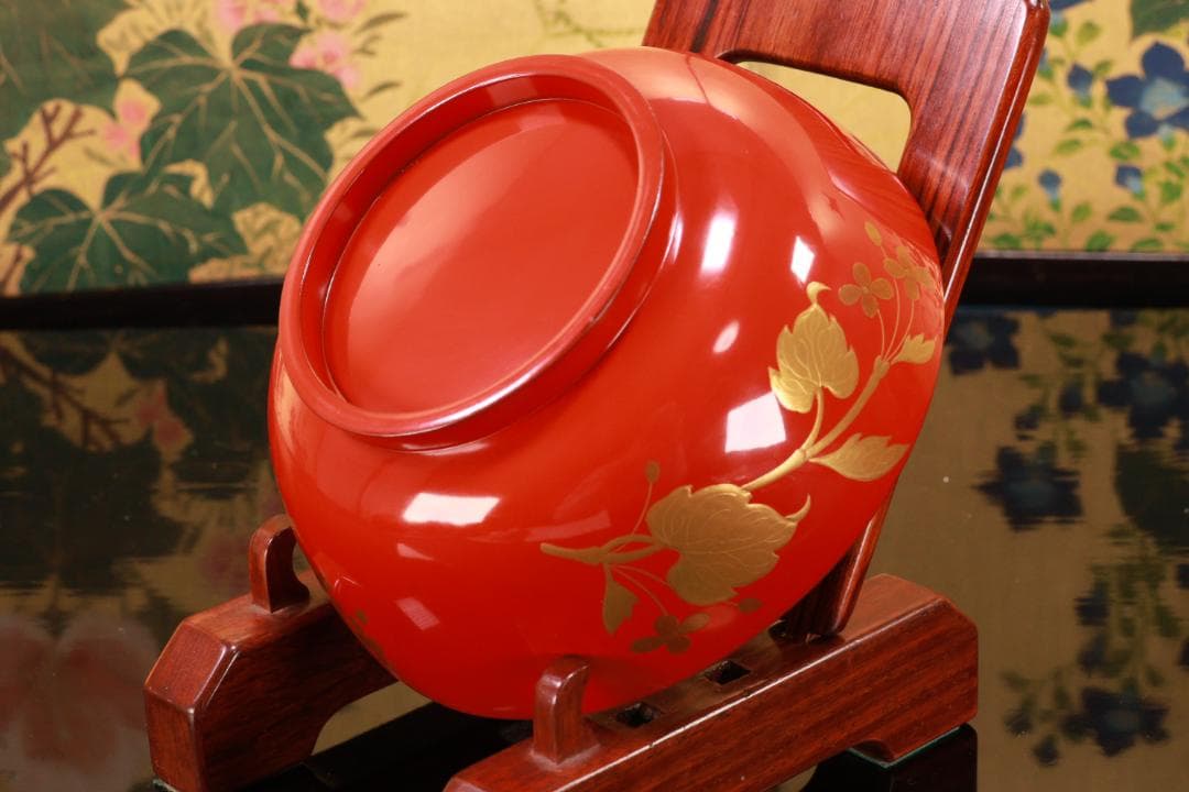 BK128　時代輪島塗　草花図金蒔絵　吸物椀　五客　木製　茶道具 懐石 菓子