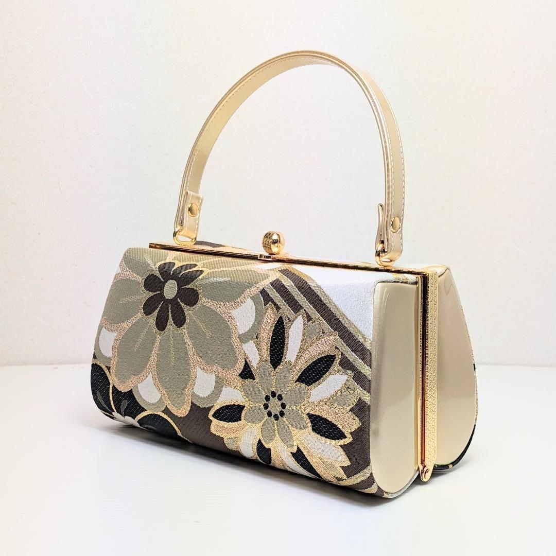 和装 草履 バッグ セット 帯地 ブラウン ゴールド フリーサイズ u94-6