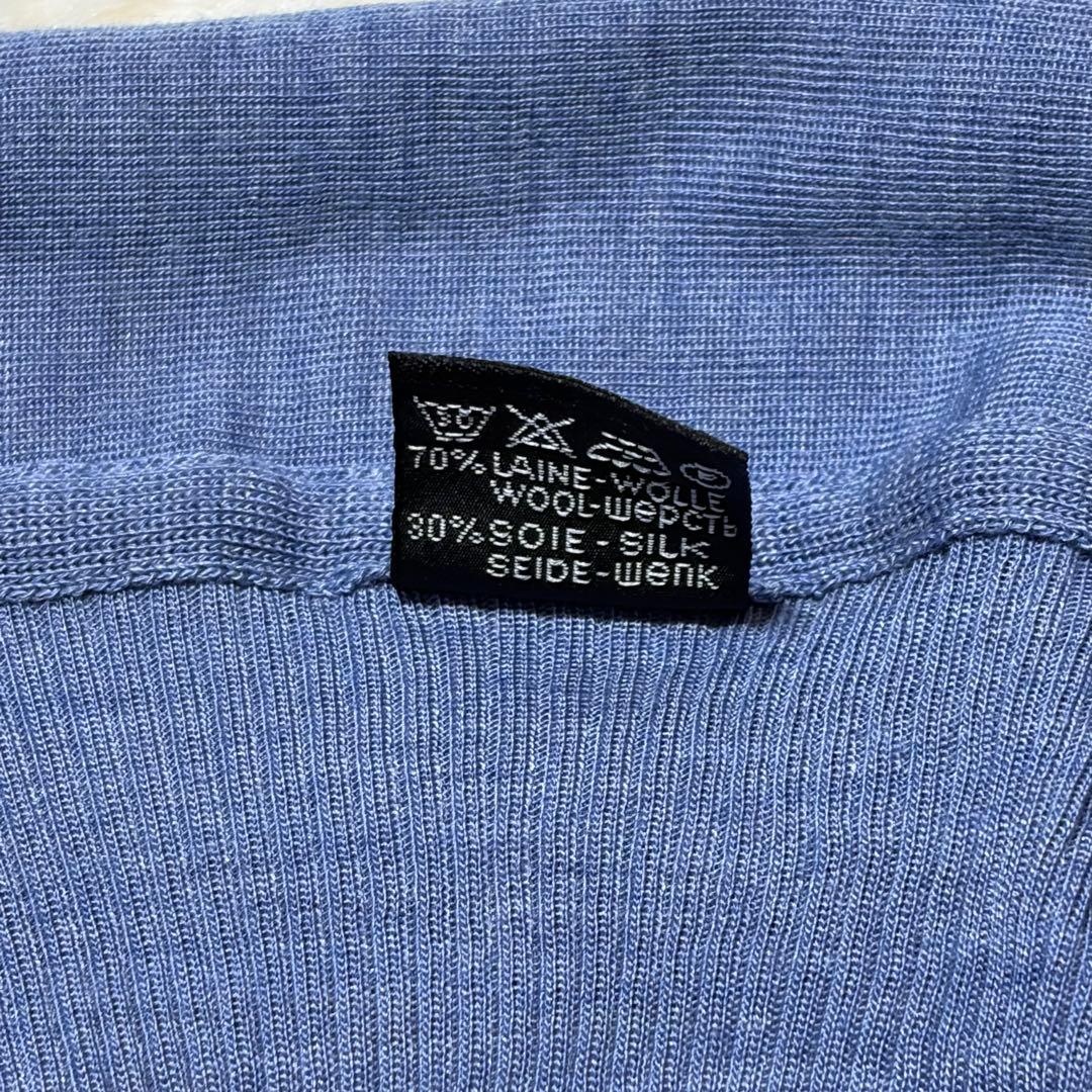 美品　オスカリート　カーディガン　リブ　ミドル丈　ライトブルー