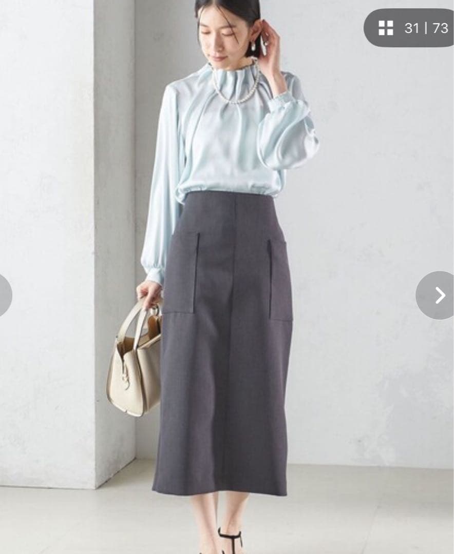 SHIPS ヴィンテージ サテン ネック ギャザー ブラウス