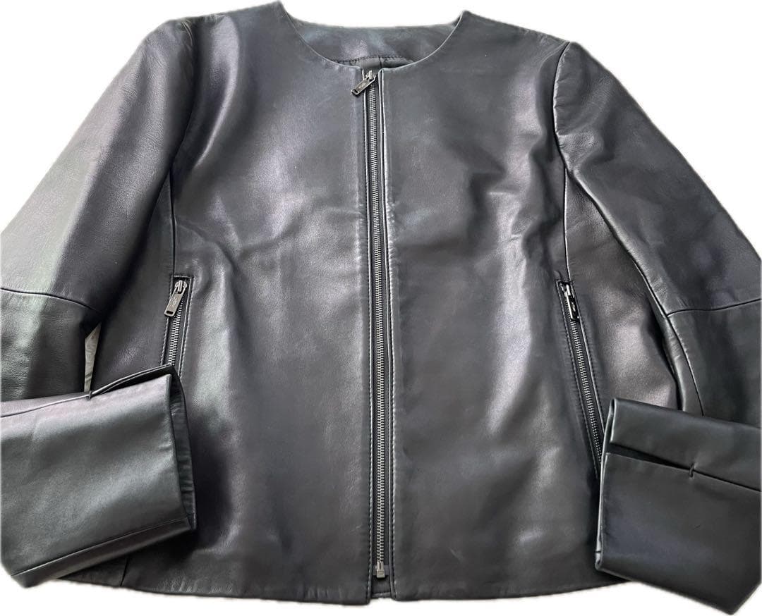 マッキントッシュロンドン 羊革　ノーカラー　ライダースジャケット 黒　38