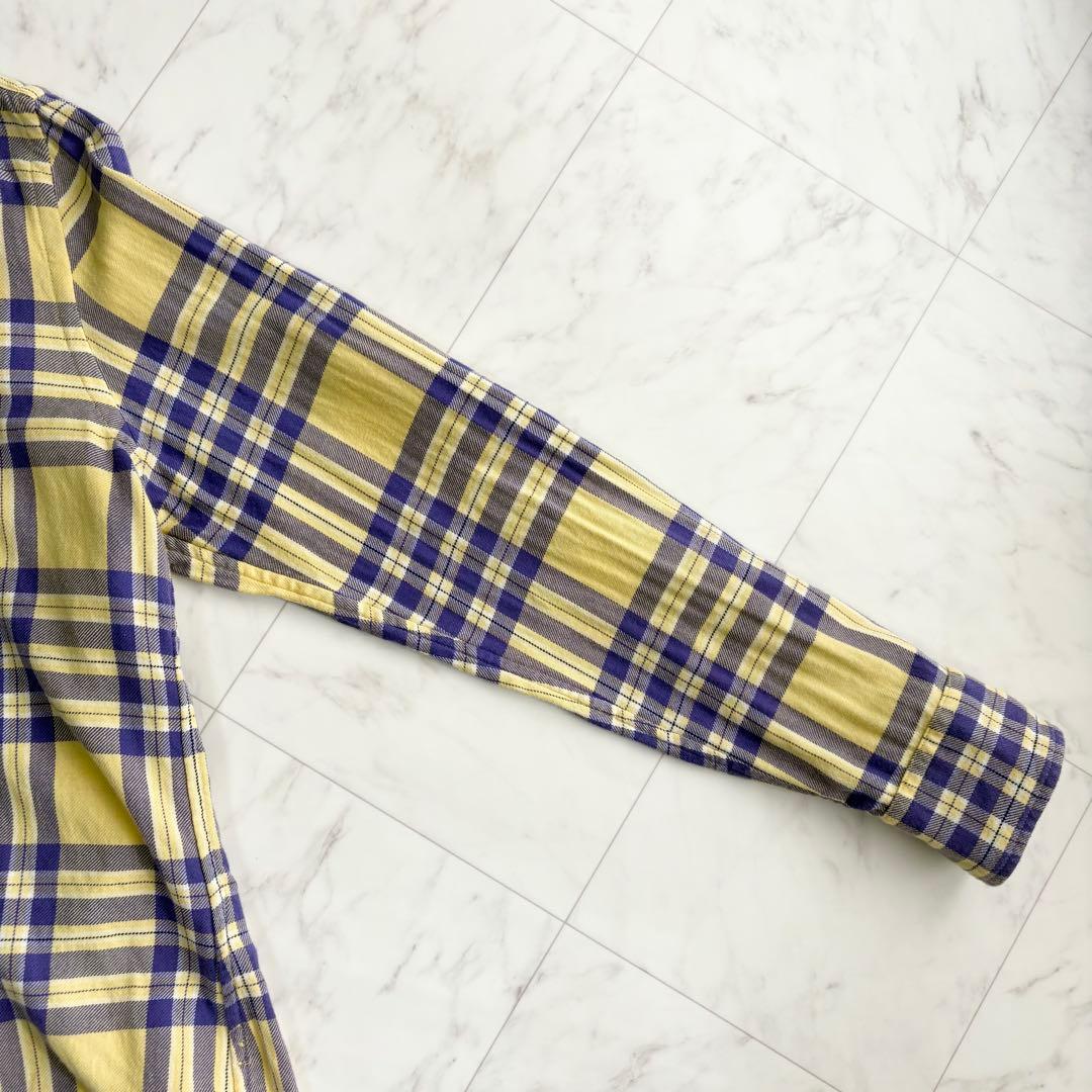 【ラルフローレン】チェックシャツ　ポニーロゴ　コットン　ゆったり　春色　紫　黄色