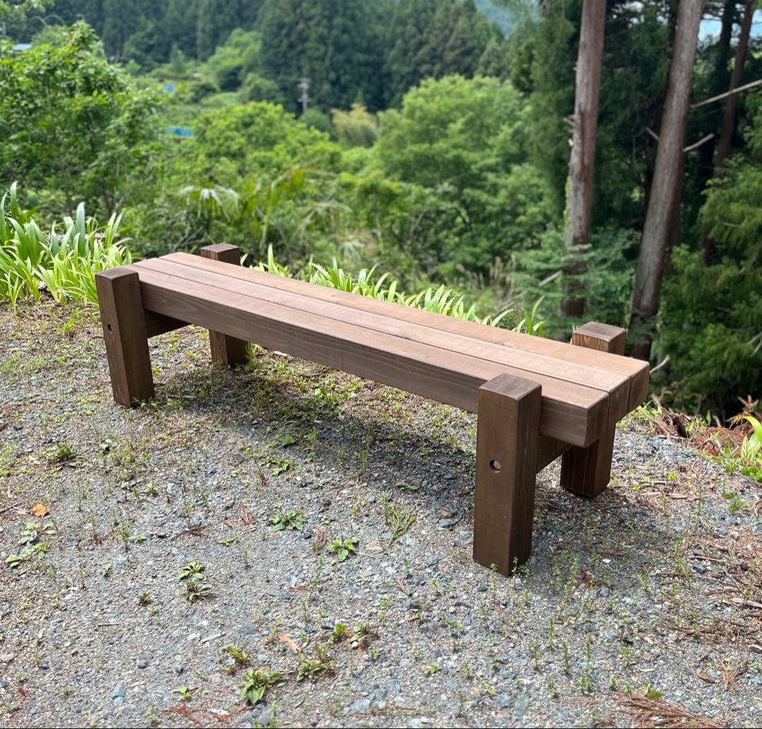 どっしり無垢の140cmフラワーガーデンベンチ 庭 木製