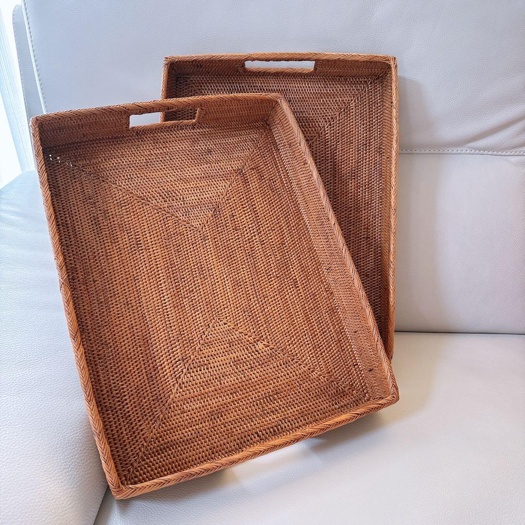 【新品】アタ 持ち手付きバスケット 長方形 スクエア トレー トレイ バリ島雑貨