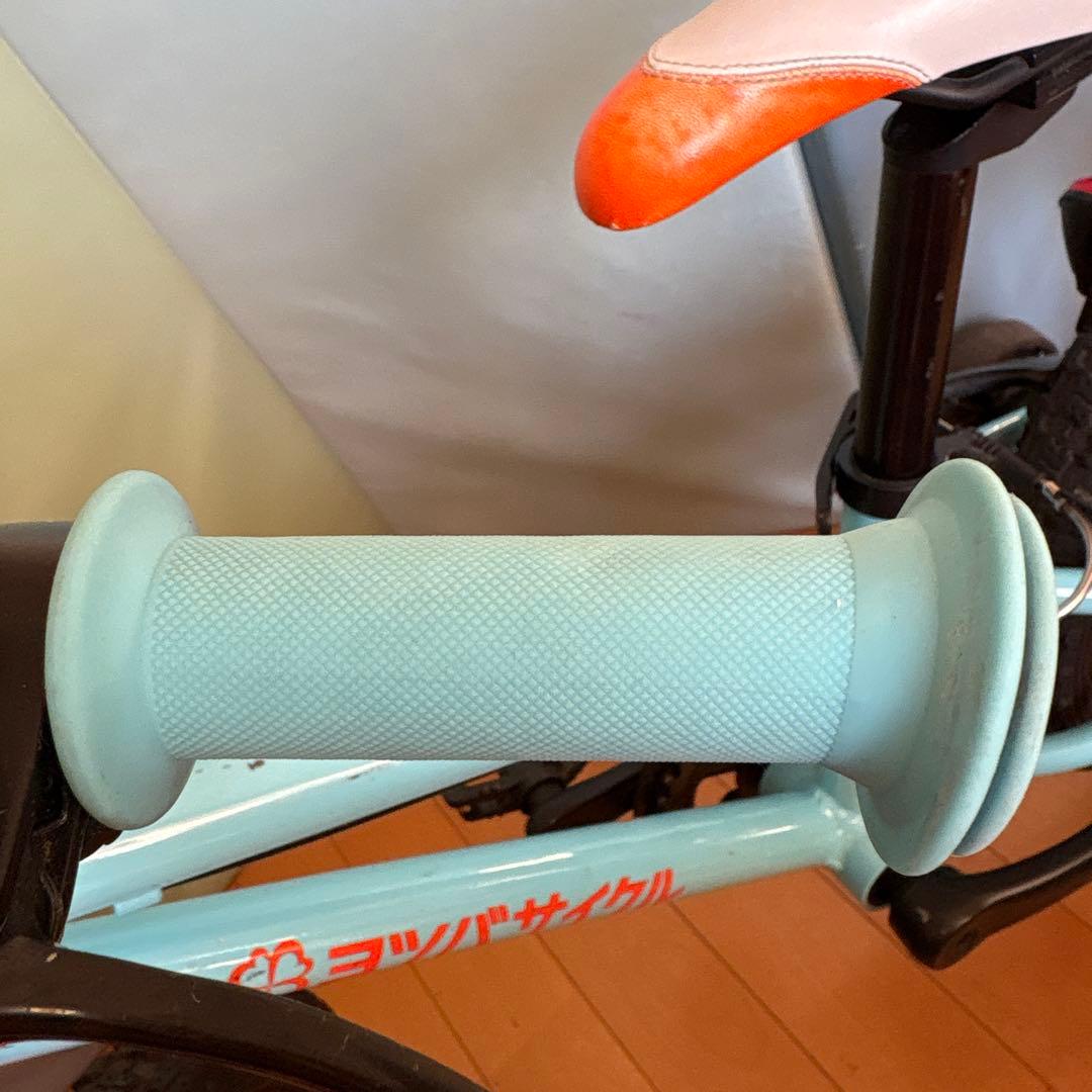 ヨツバサイクル　14インチ　ラムネブルー　子供用自転車 水色オレンジ 補助輪付き