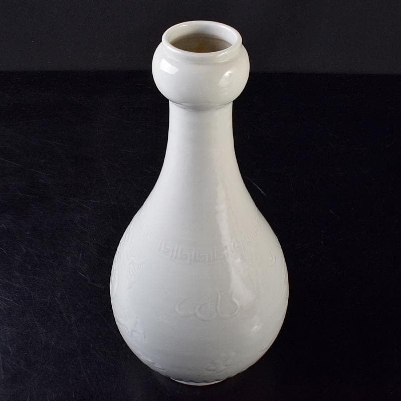 中国　影青　青白磁　陽刻　雲龍文　蒜口瓶　高さ約31㎝　M　R7918B