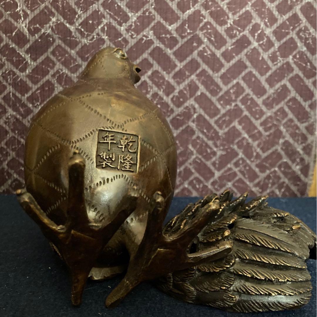乾隆年製　銅製鶉香炉　唐物
