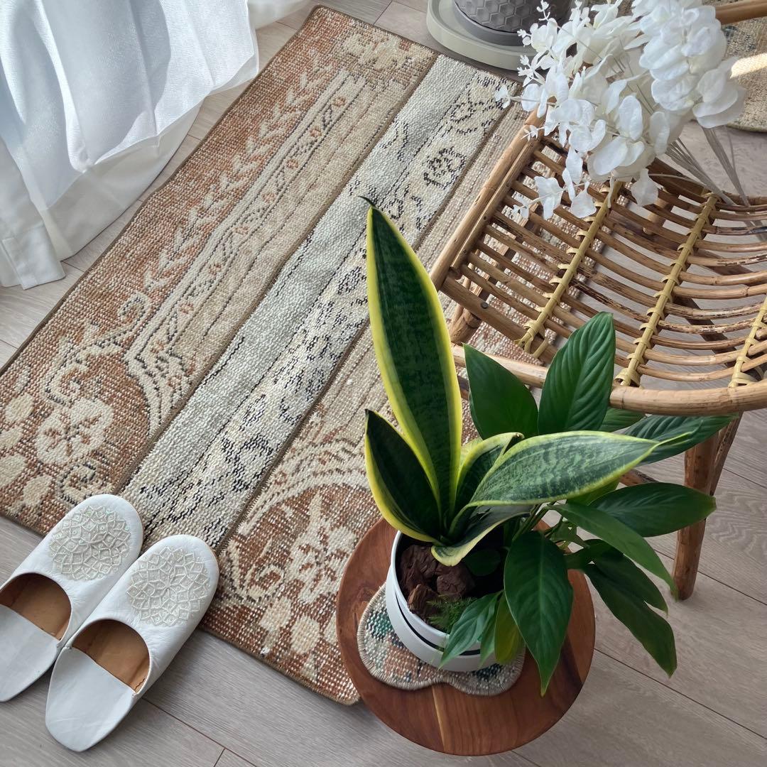 パッチワーク✳︎ 63×97✳︎キャラメル　マロンブラウン　トルコヴィンテージラグ