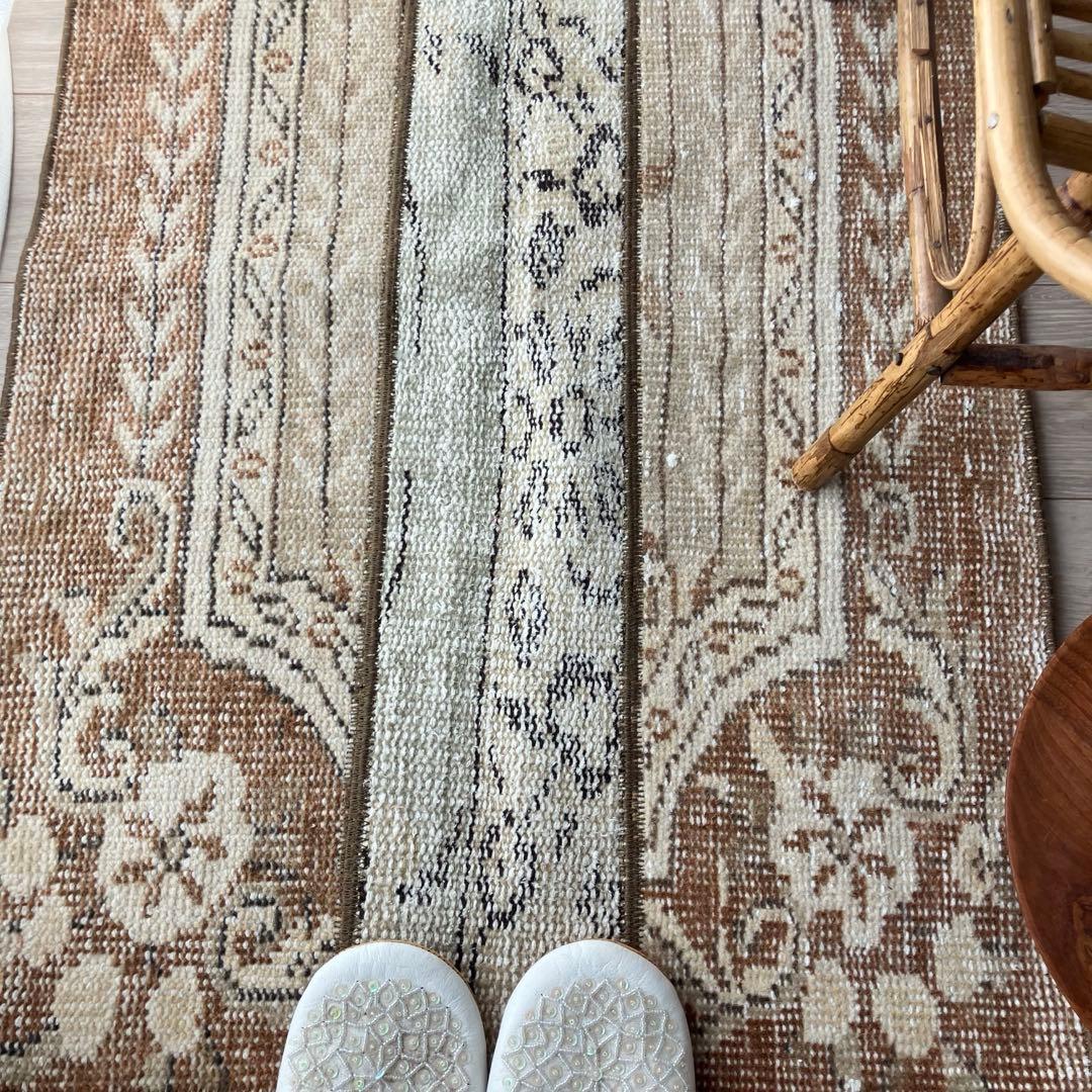 パッチワーク✳︎ 63×97✳︎キャラメル　マロンブラウン　トルコヴィンテージラグ