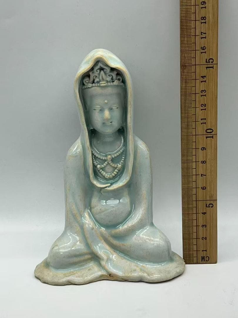 宋時代 青磁 影青観音座仏　時代物　【旧家蔵出し】　希少貴重(A-94)