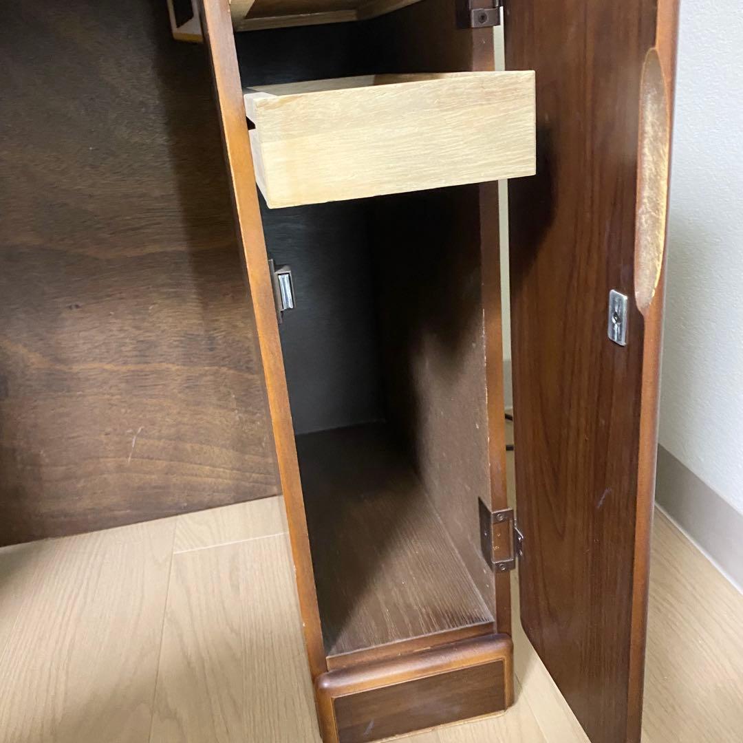 三面鏡　天然木　ドレッサー　オーク　レトロ　板ガラス　コンセント付き　高級家具