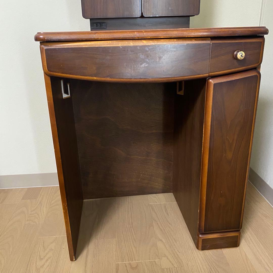 三面鏡　天然木　ドレッサー　オーク　レトロ　板ガラス　コンセント付き　高級家具