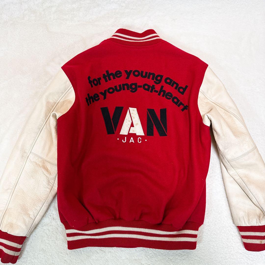 美品✨VANジャケット スタジャン L アーチロゴ 袖レザー 赤／白