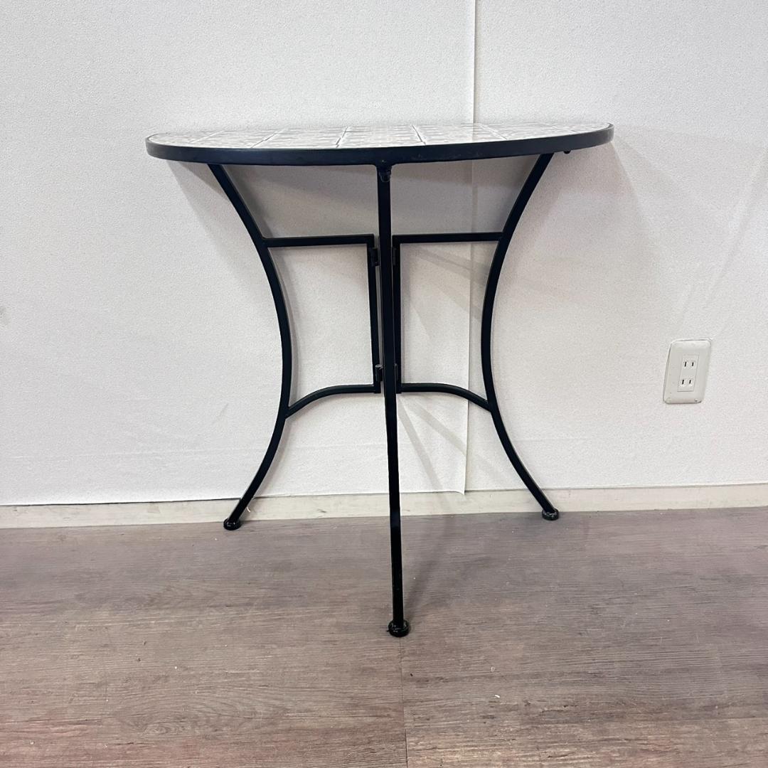 みいみ【幅70cm】壁際を華やかに　天板タイル　ハーフサークルテーブル